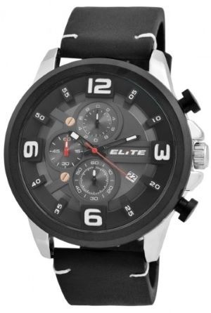 Elite 2900192-002 chronograaf herenhorloge met zwart leren band