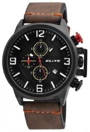 Elite 2900195-001 chronograaf horloge met bruine leren band