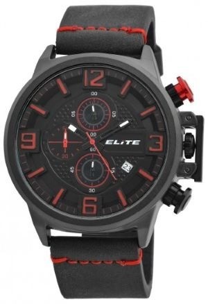 Elite 2900195-002 herenhorloge zwart leren band 49 mm