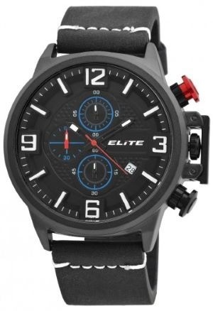 Elite 2900195-003 herenhorloge zwart leren band 49 mm