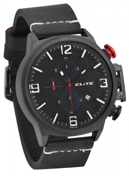 Elite 2900195-003 chronograaf horloge met zwart leren band