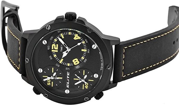 Elite 2900193-003 chronograaf horloge met zwart leren band