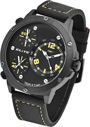 Elite 2900193-003 chronograaf horloge met zwart leren band