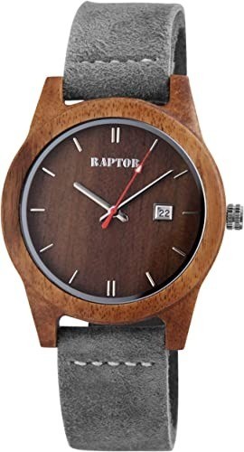 Raptor RA20015-002 horloge van hout met leren band in grijs