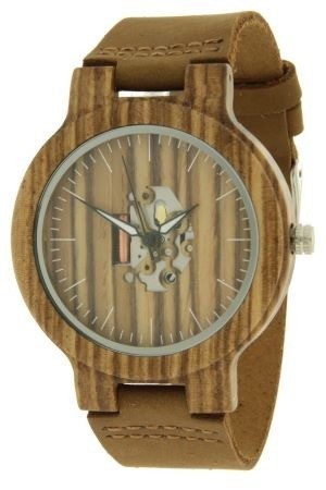 Ernest B-64M houten horloge met licht bruine leren band